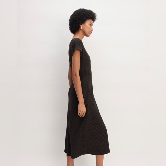 Everlane The Rib-Knit Cap-Sleeve Midi Dress Size L Black EUC - Picture 2 of 16